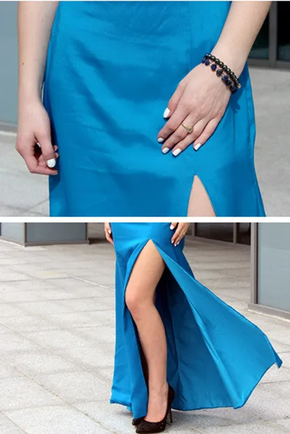 Sheath Small Round Collar Front Slit Floor Length Chiffon Evening Dress