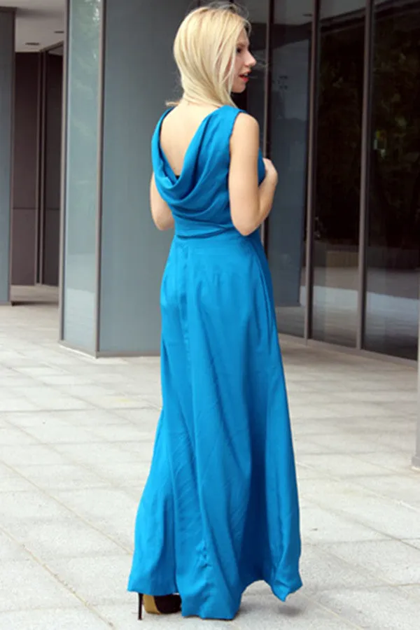 Sheath Small Round Collar Front Slit Floor Length Chiffon Evening Dress