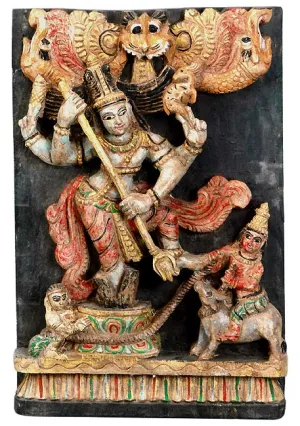 Shiva Protected Markandeya - Wooden Panel