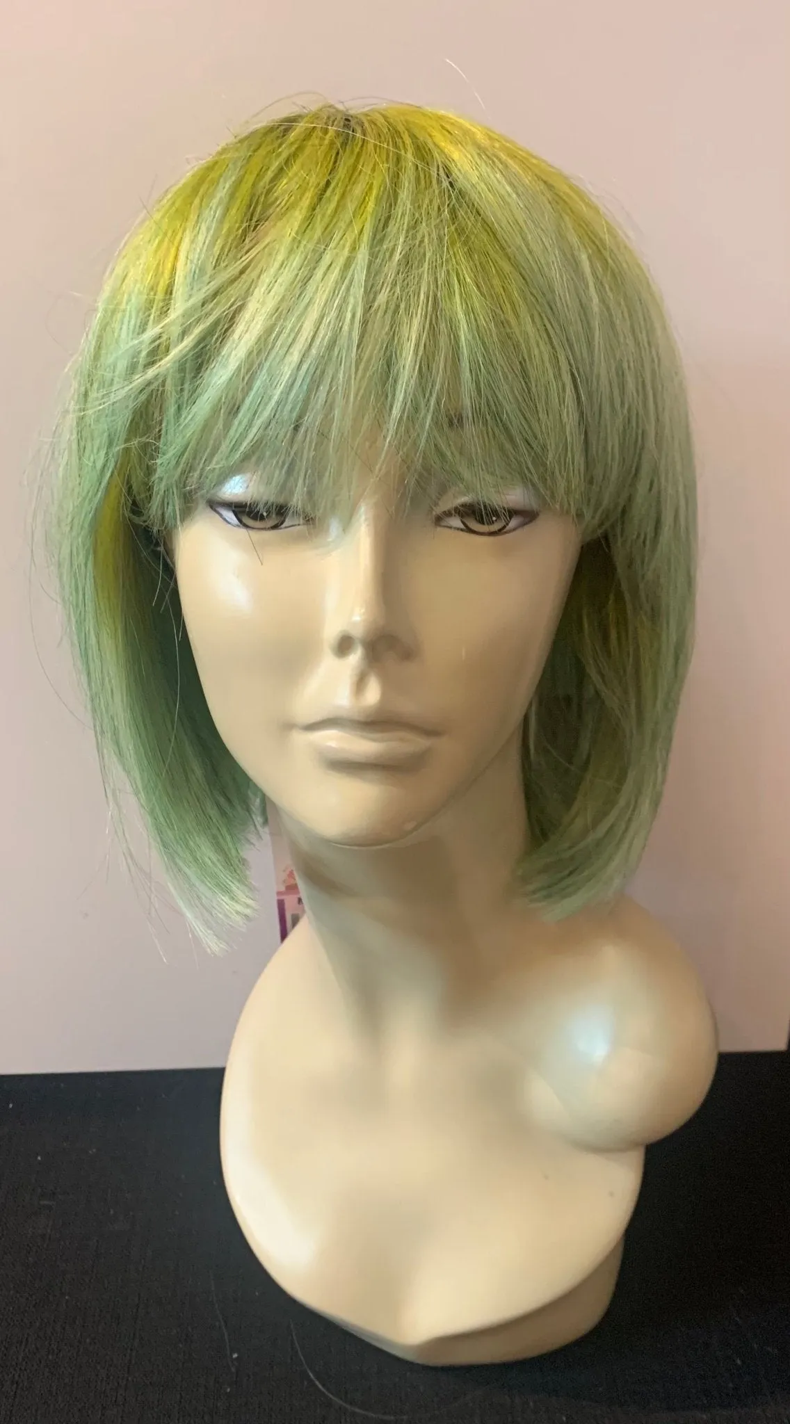 Short Bob Wig with Bangs - Yellow/Lime