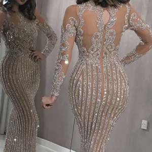 silver evening dresses long sleeve mermaid sparkle elegant evening gown 2020 robe de soiree 2019