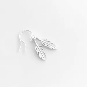 Silver Feather Earrings, tiny rhodium feather earring, small silver feather, matte rhodium feather, matte silver feather, little dangle hook