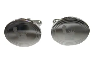 Silver Toned Etched Oval Iconic Statue of Liberty Cufflinks