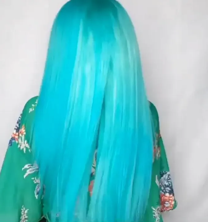 Sky blue long straight