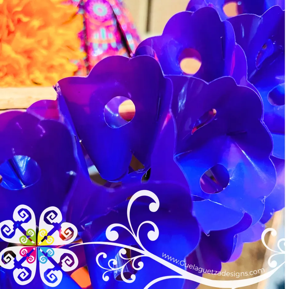 Small Purple Fiesta Decor - Worm Flower Banner - Day of the Dead Decor