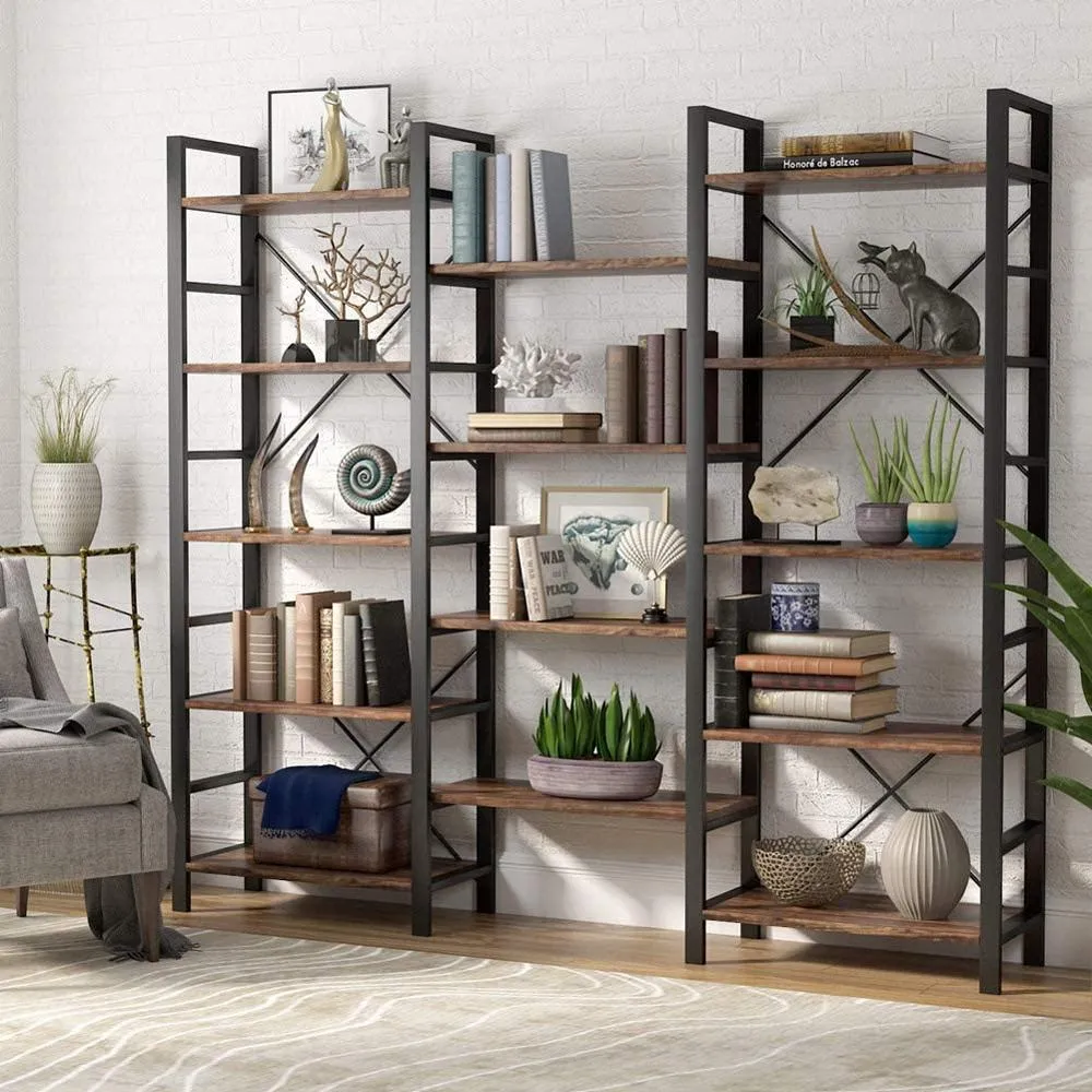 SMF Triple Wide 5-Shelf Vintage Bookcase
