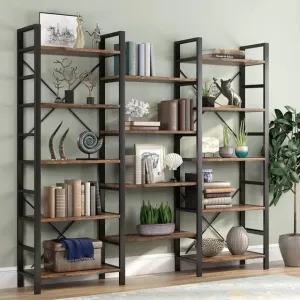 SMF Triple Wide 5-Shelf Vintage Bookcase