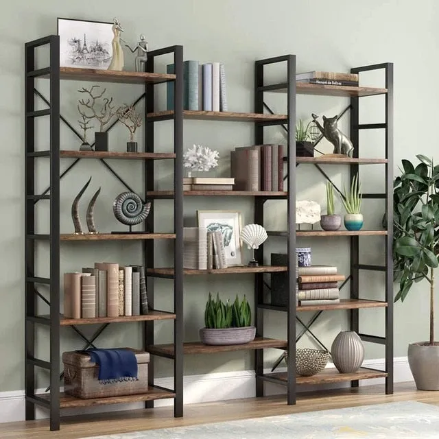 SMF Triple Wide 5-Shelf Vintage Bookcase