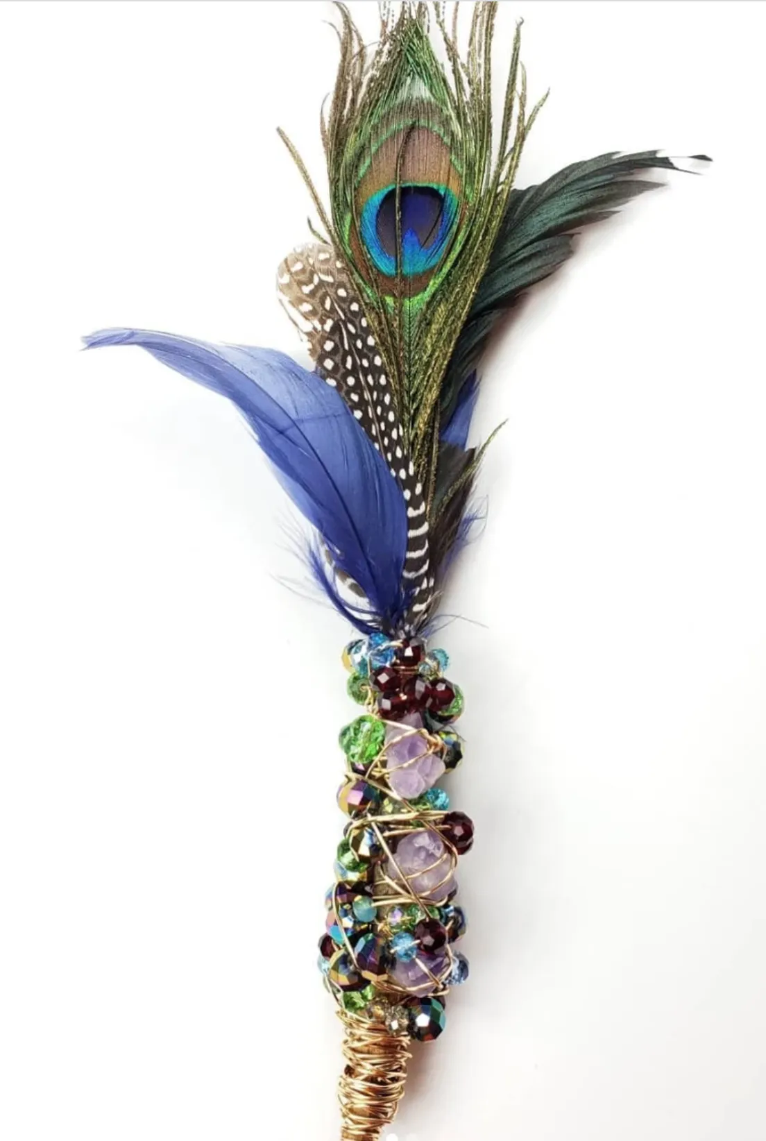 Smudge Feather Wand~One of a kind crystal wand