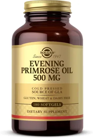 Solgar Evening Primrose Oil 500 mg, 180 Softgels - Promotes Healthy Skin & Cardiovascular Health - Nutritional Support for Women - Gluten Free, Dairy Free - 180 Servings