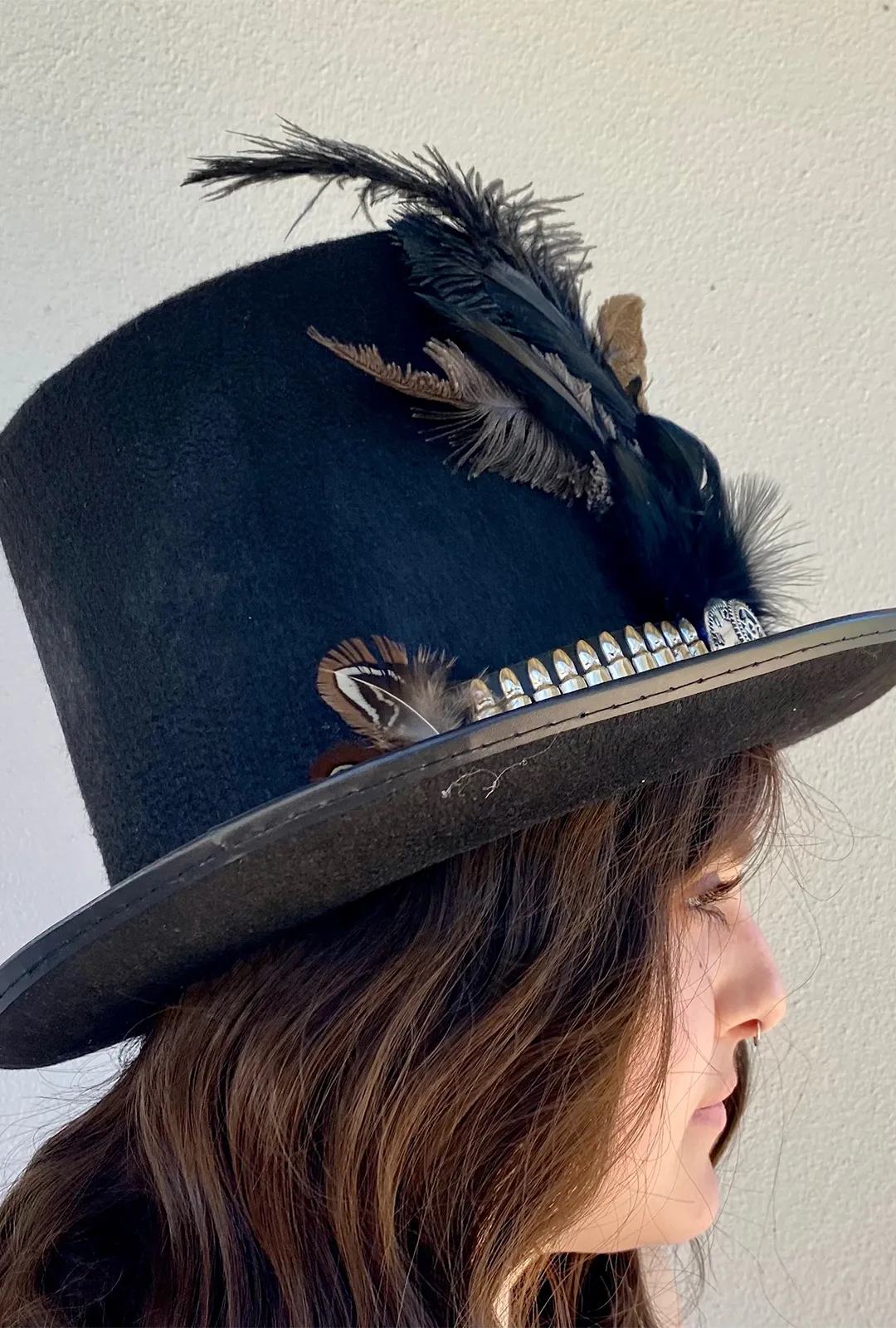 Steampunk Black Feathers & Bullets Hat (TT)