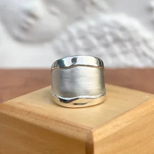 Sterling Silver Artistic Shiny   Matte Design Cigar Band Ring
