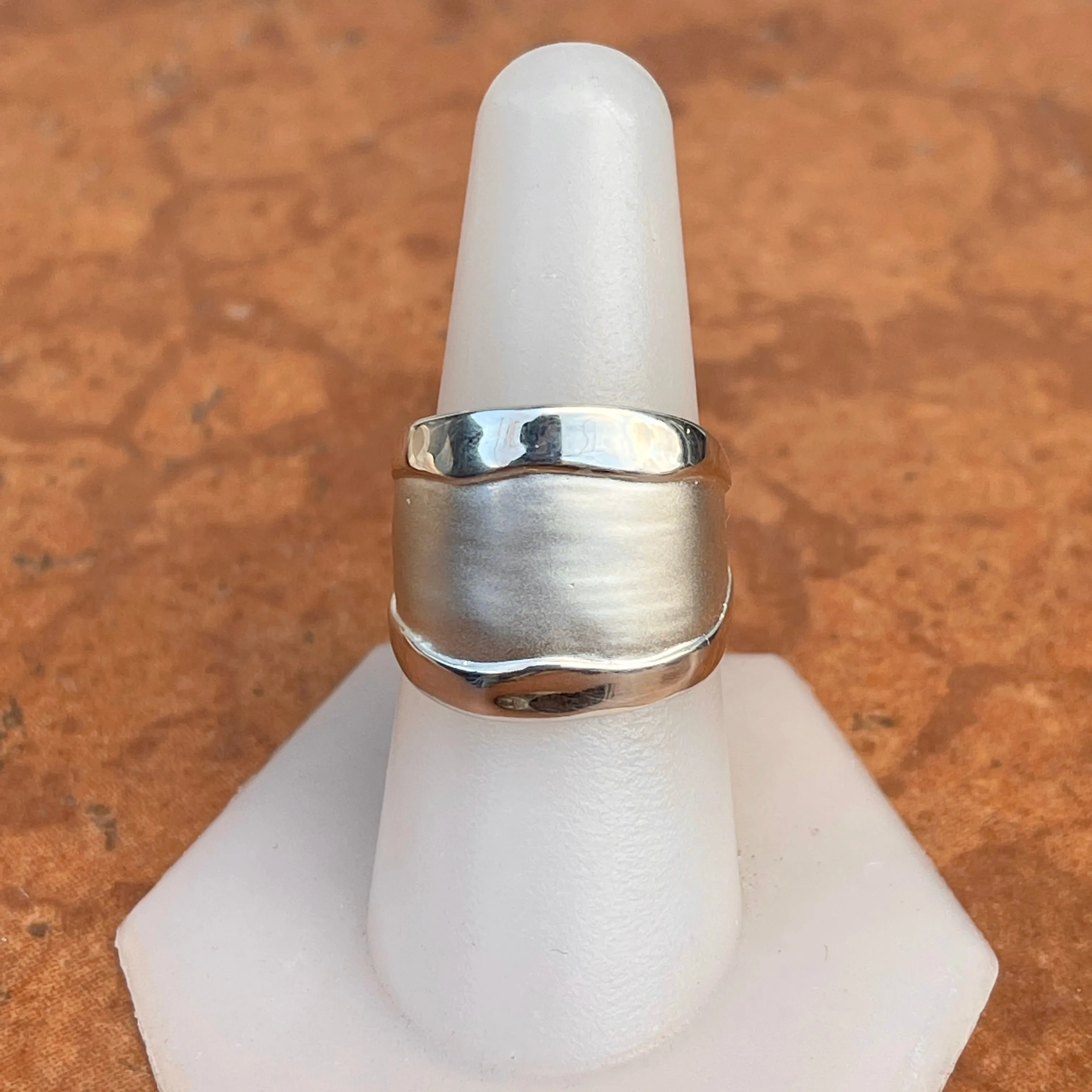 Sterling Silver Artistic Shiny   Matte Design Cigar Band Ring