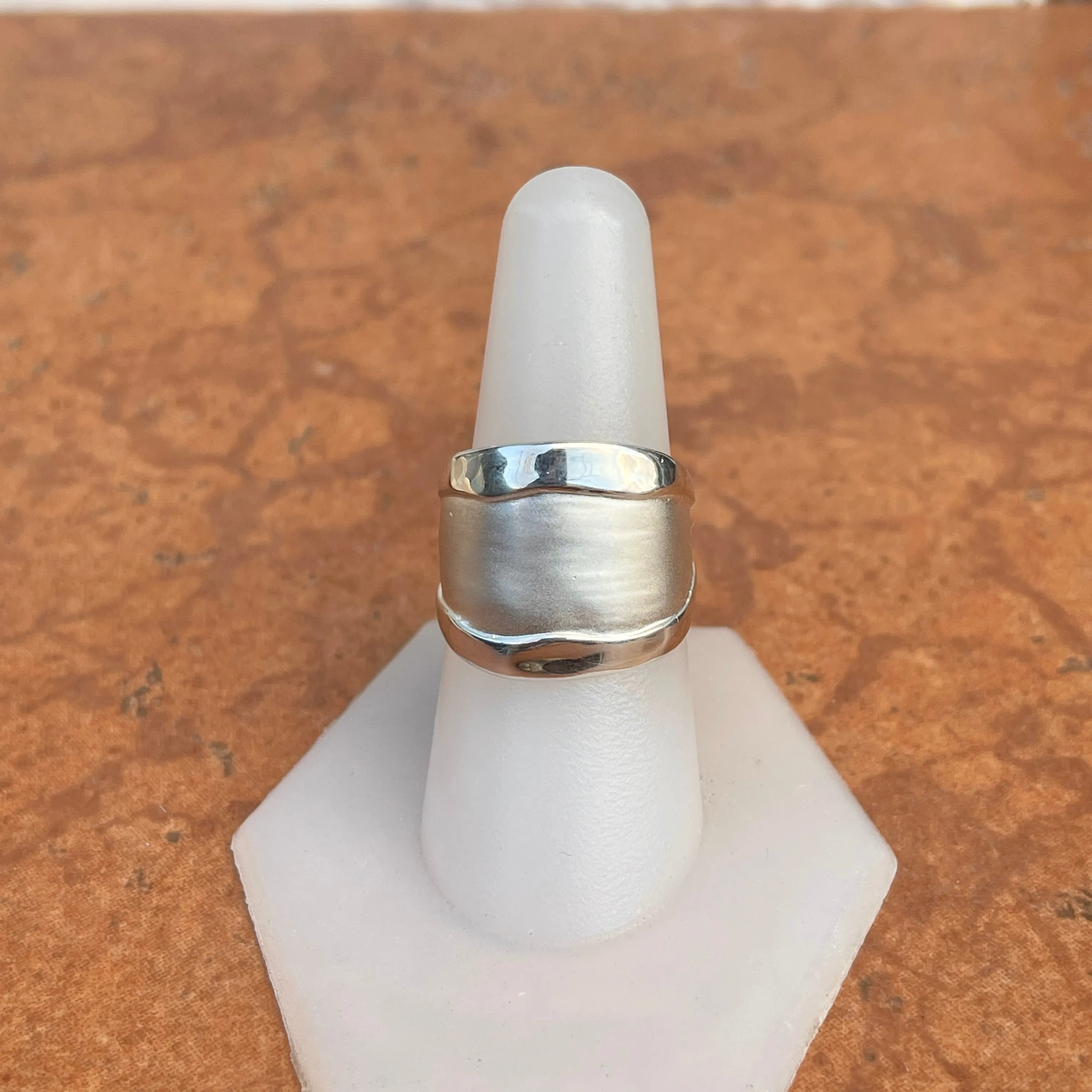 Sterling Silver Artistic Shiny   Matte Design Cigar Band Ring