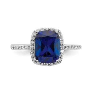 Sterling Silver Lab Grown Blue Sapphire & CZ Ring