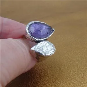 Sterling Silver Ring Amethyst size 7,8,9 Artistic Handmade Hadar Designers (As)8y