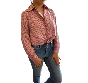 Strawberry Fields Abstract Print Pink Vintage Long Sleeve Top