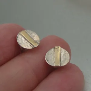 Stud Earrings 9k Gold Sterling Silver Round Handmade Hadar Designers (I e480)