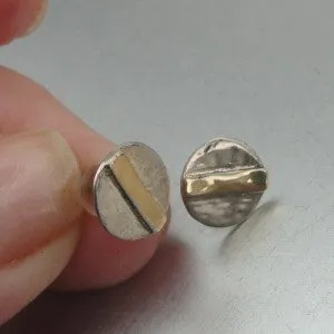 Stud Earrings 9k Gold Sterling Silver Round Handmade Hadar Designers (I e480)