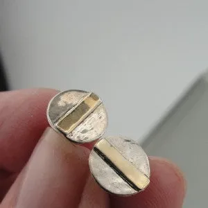 Stud Earrings 9k Gold Sterling Silver Round Handmade Hadar Designers (I e480)