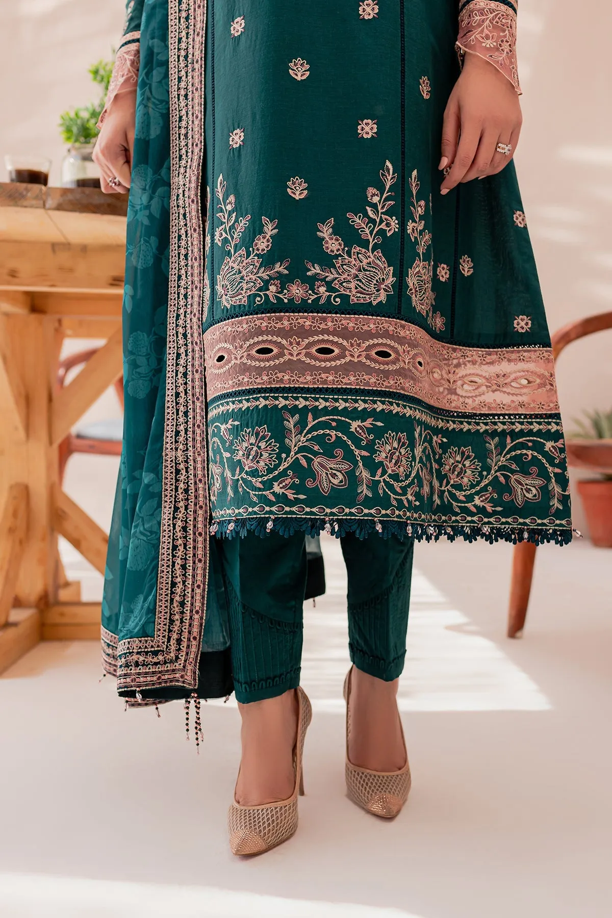 Teal Sage | Farasha Mehak Festive Lawn SS 23 | Unstitched Embroidered Collection