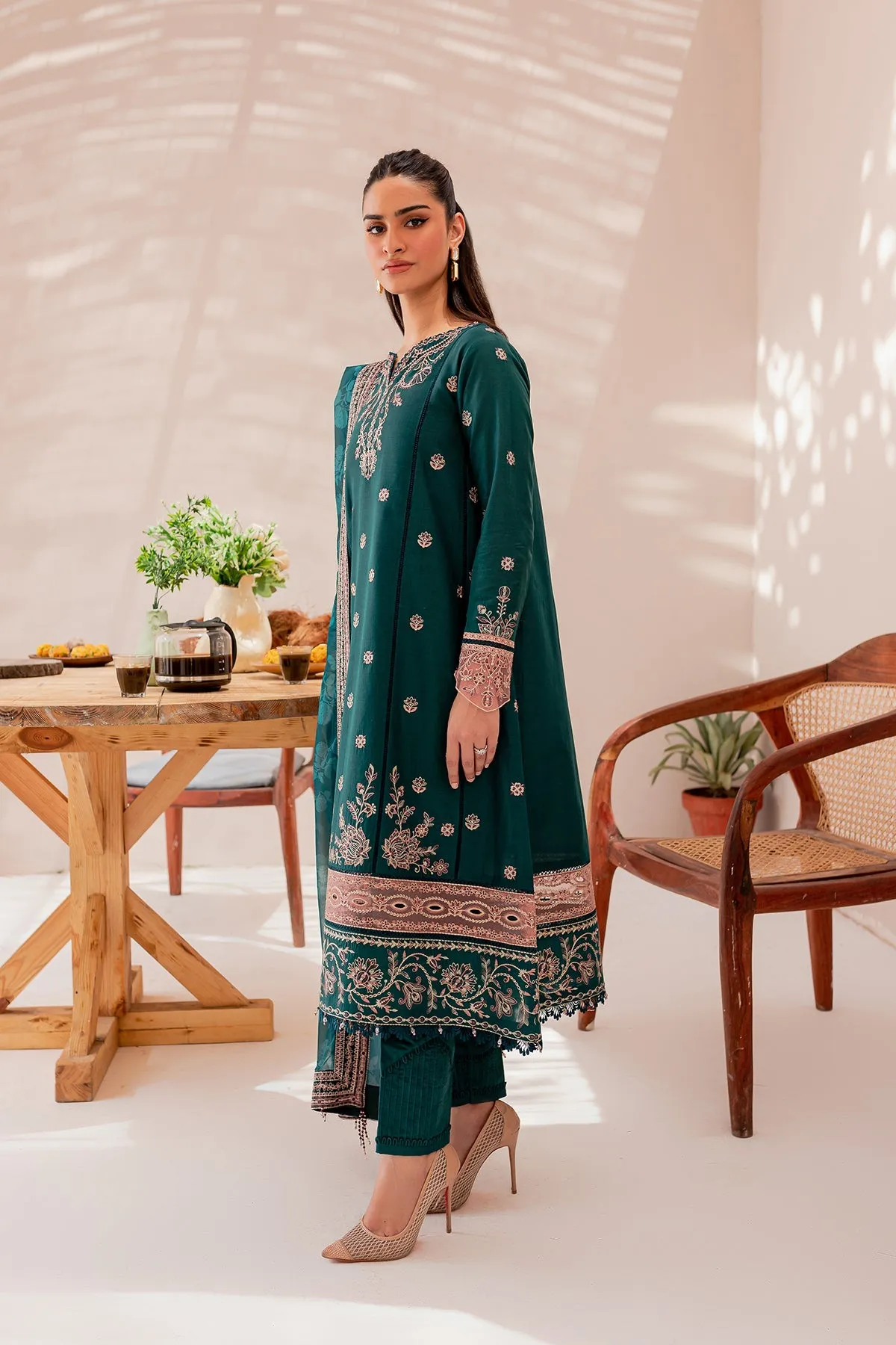 Teal Sage | Farasha Mehak Festive Lawn SS 23 | Unstitched Embroidered Collection