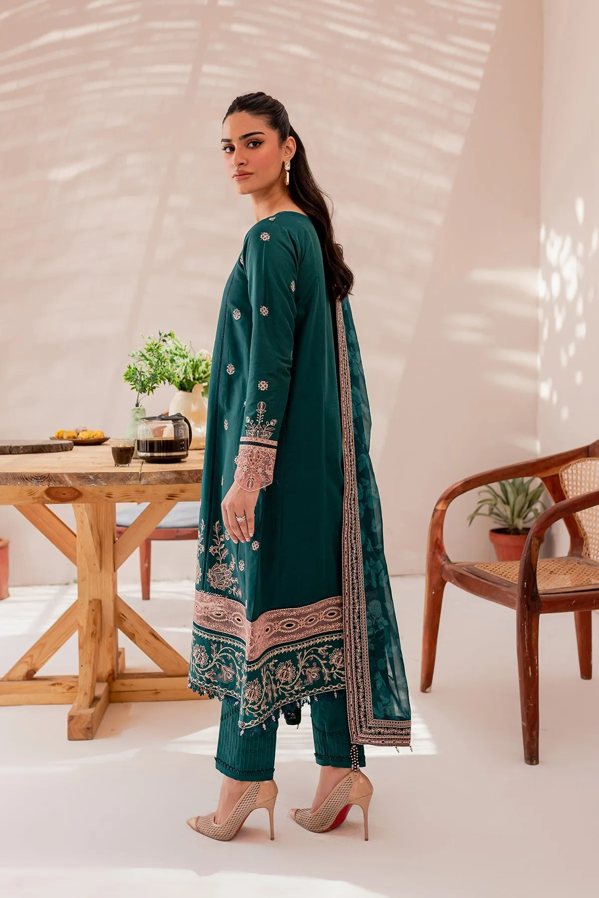 Teal Sage | Farasha Mehak Festive Lawn SS 23 | Unstitched Embroidered Collection