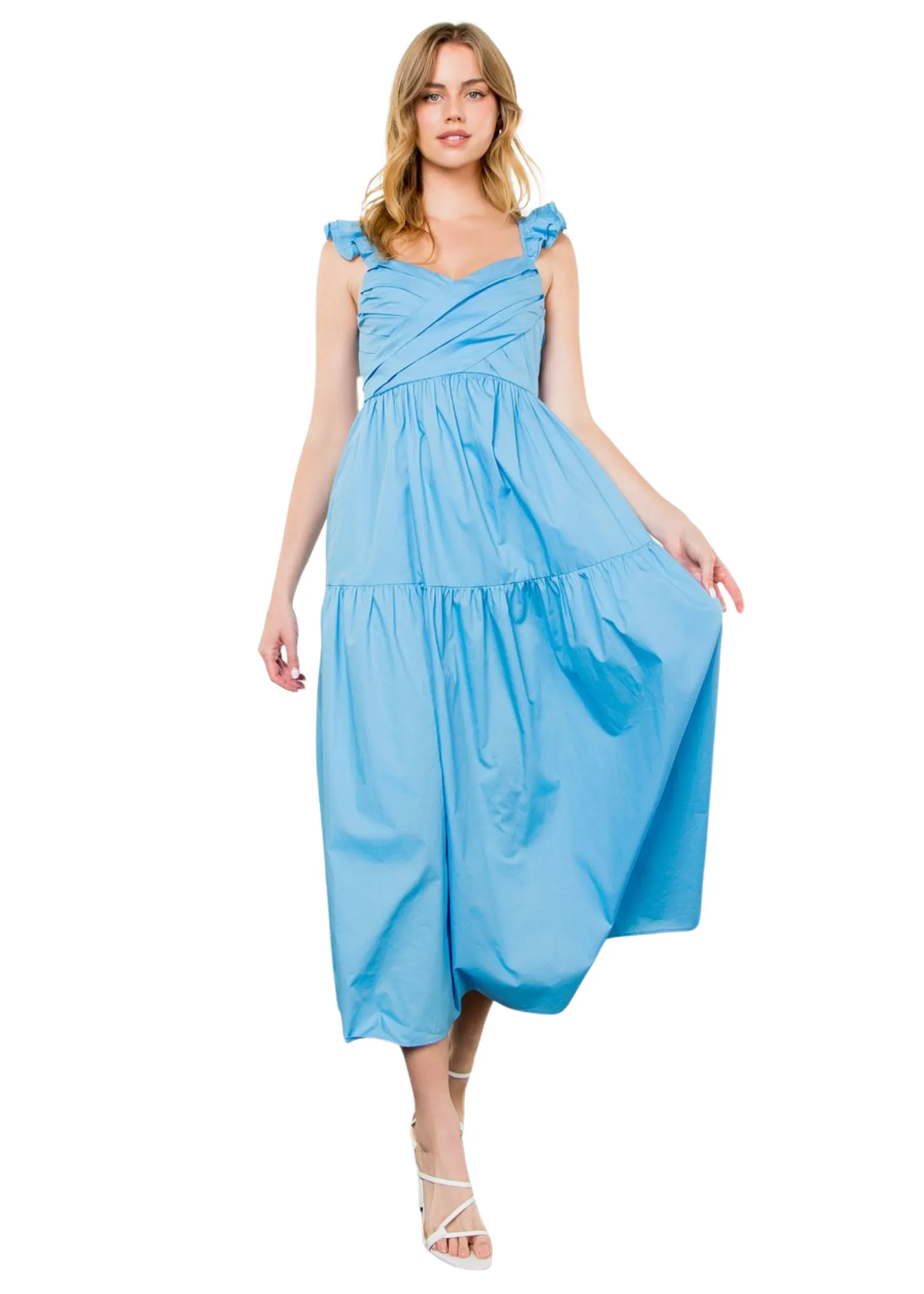 TIERED POPLIN MAXI DRESS