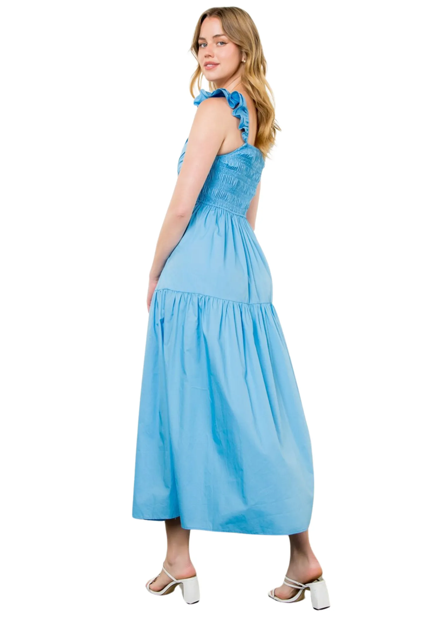 TIERED POPLIN MAXI DRESS