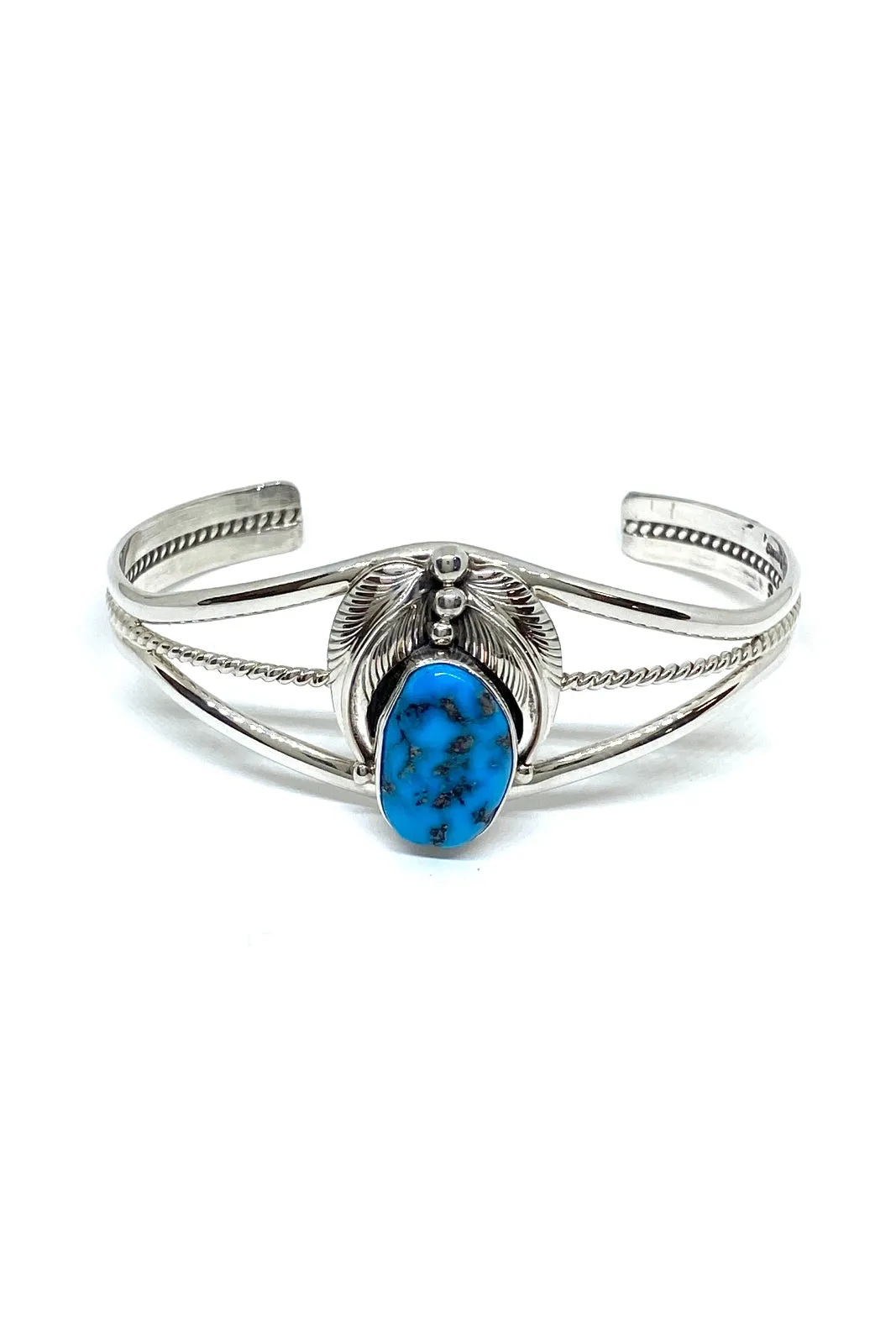 Traditional Navajo Turquoise Feather Cuff Bracelet