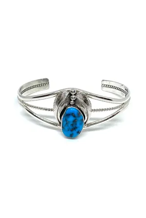 Traditional Navajo Turquoise Feather Cuff Bracelet