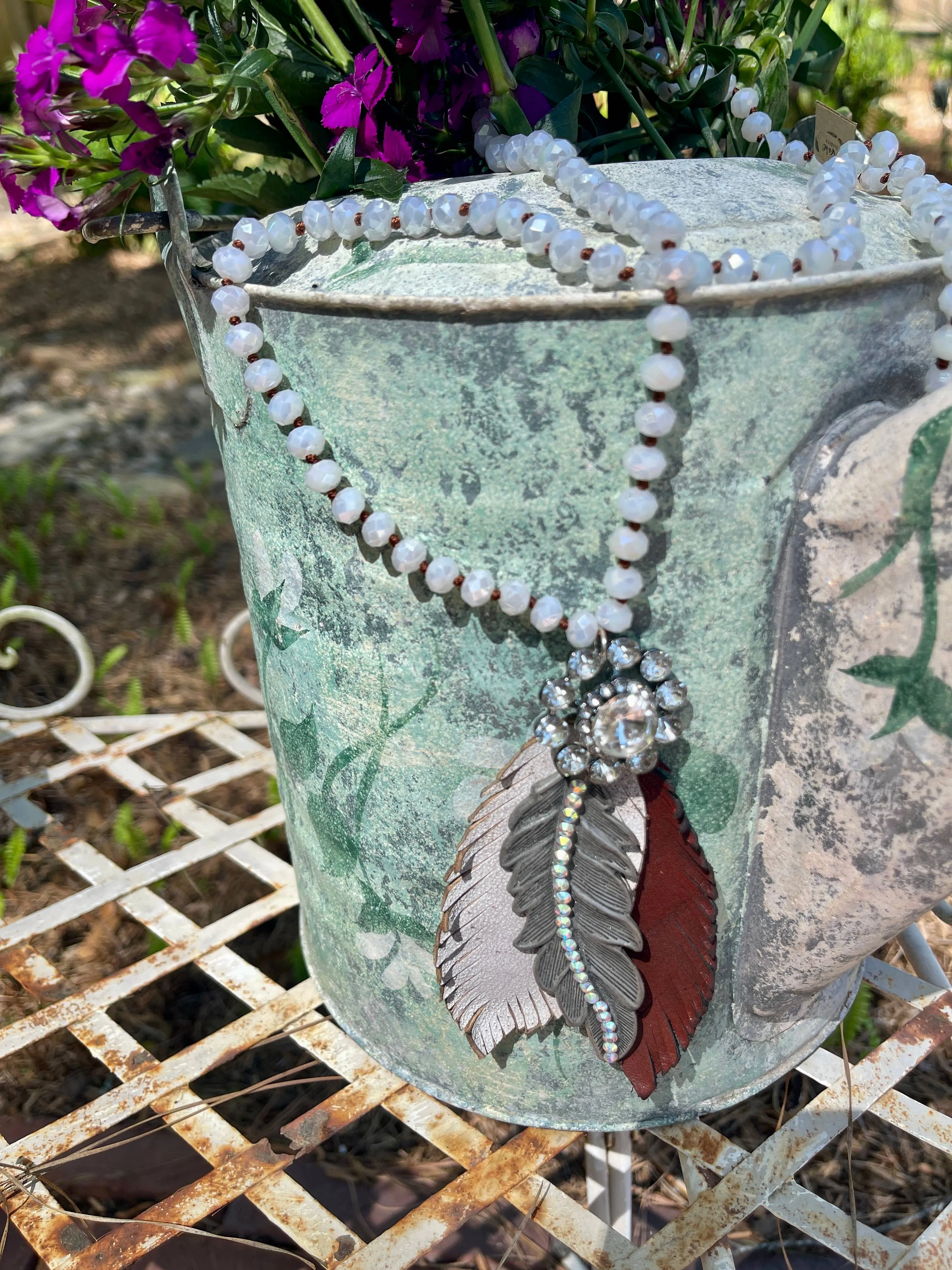 Triple Feather With Crystal Rare Bird Necklace