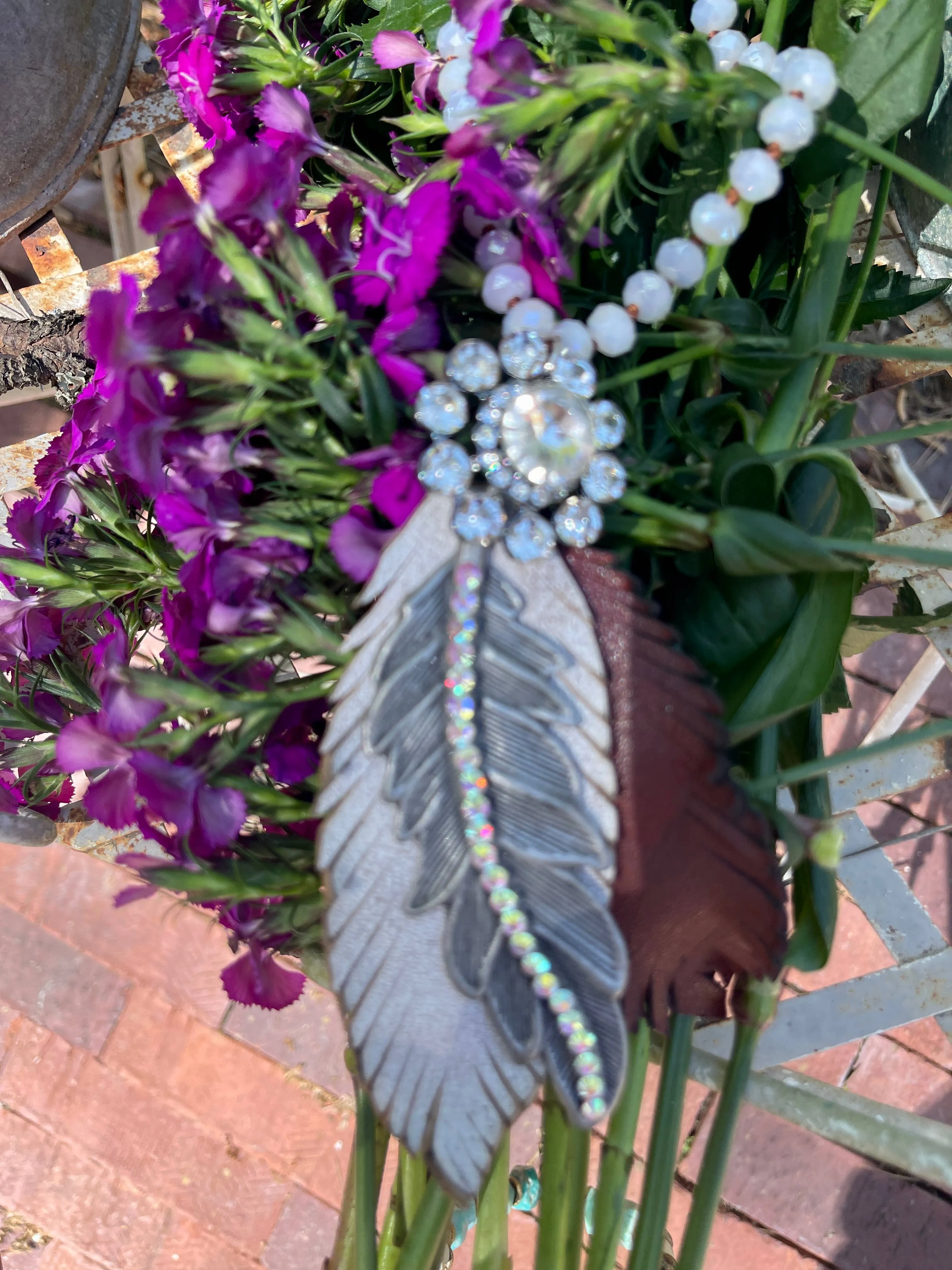 Triple Feather With Crystal Rare Bird Necklace