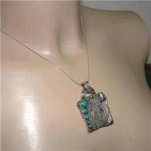 Turquoise Pendant 925 Sterling Silver Handmade Art Hadar Designers (H 425DO) y