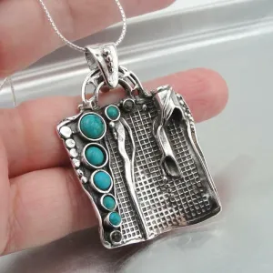 Turquoise Pendant 925 Sterling Silver Handmade Art Hadar Designers (H 425DO) y