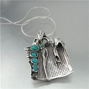 Turquoise Pendant 925 Sterling Silver Handmade Art Hadar Designers (H 425DO) y