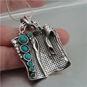 Turquoise Pendant 925 Sterling Silver Handmade Art Hadar Designers (H 425DO) y