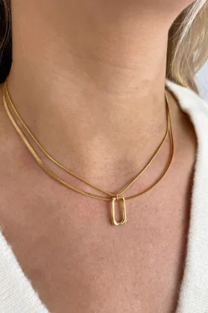 Two-Layer Necklace with Rectangle Pendant