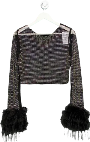 Unknown Brand Black Rhinestone Feather Cuff Crop Top
