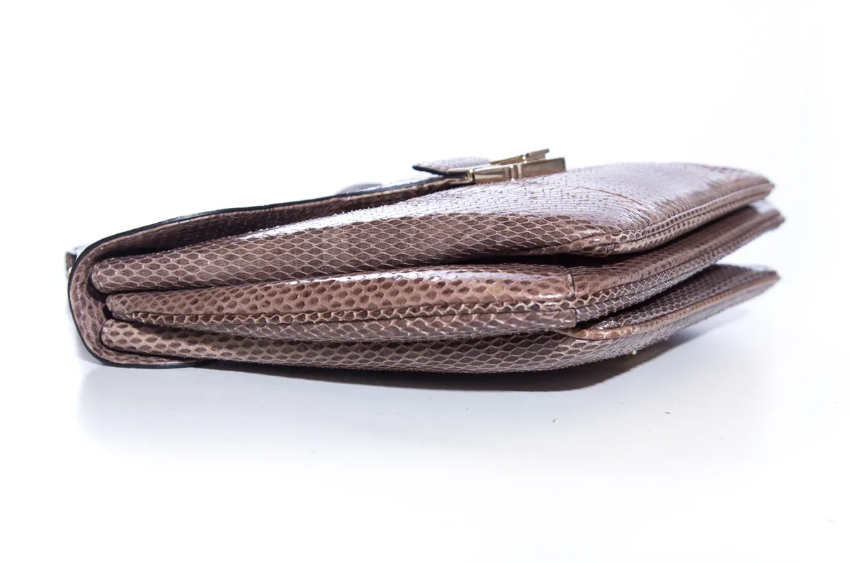 Valentino Taupe Snakeskin Flap Handbag