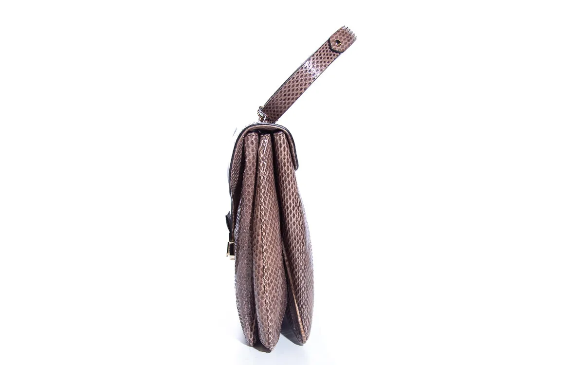 Valentino Taupe Snakeskin Flap Handbag