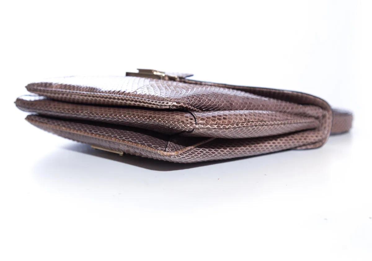 Valentino Taupe Snakeskin Flap Handbag