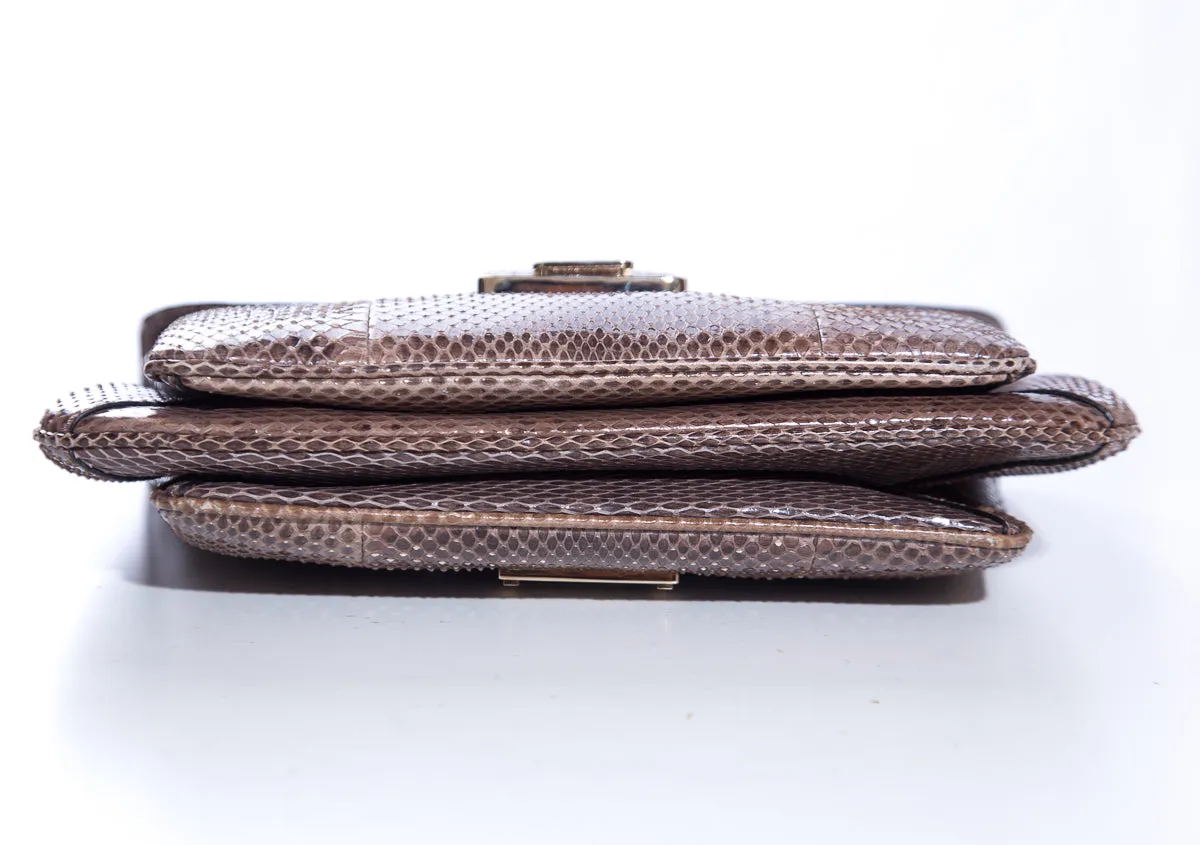 Valentino Taupe Snakeskin Flap Handbag