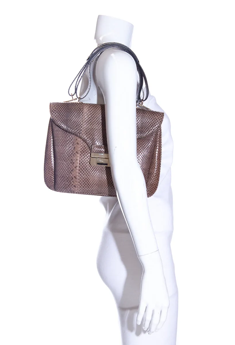 Valentino Taupe Snakeskin Flap Handbag