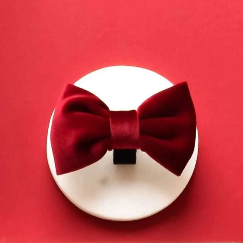 Velvet Dog Bow Tie - Red Berry
