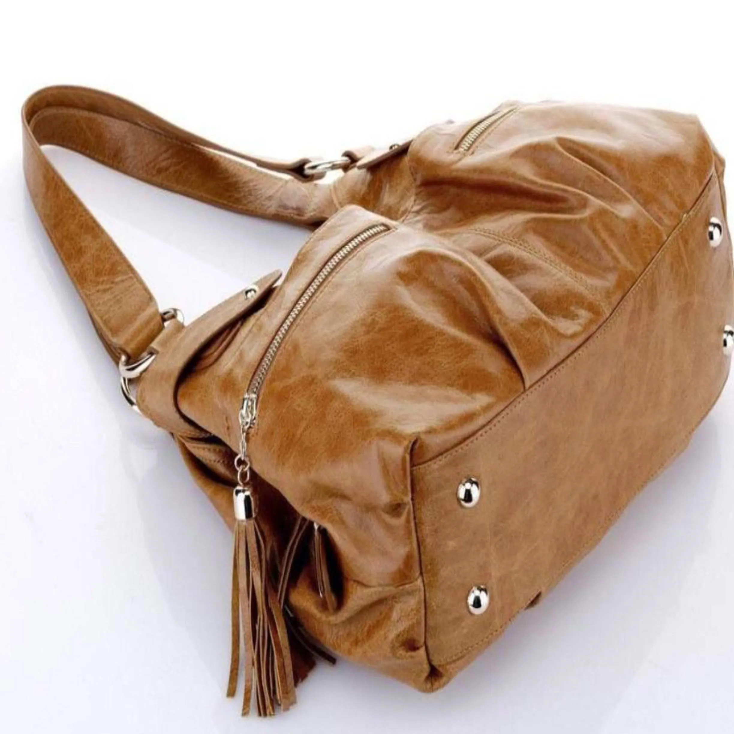 VICENZO Athena Italian Leather Handbag - Tan
