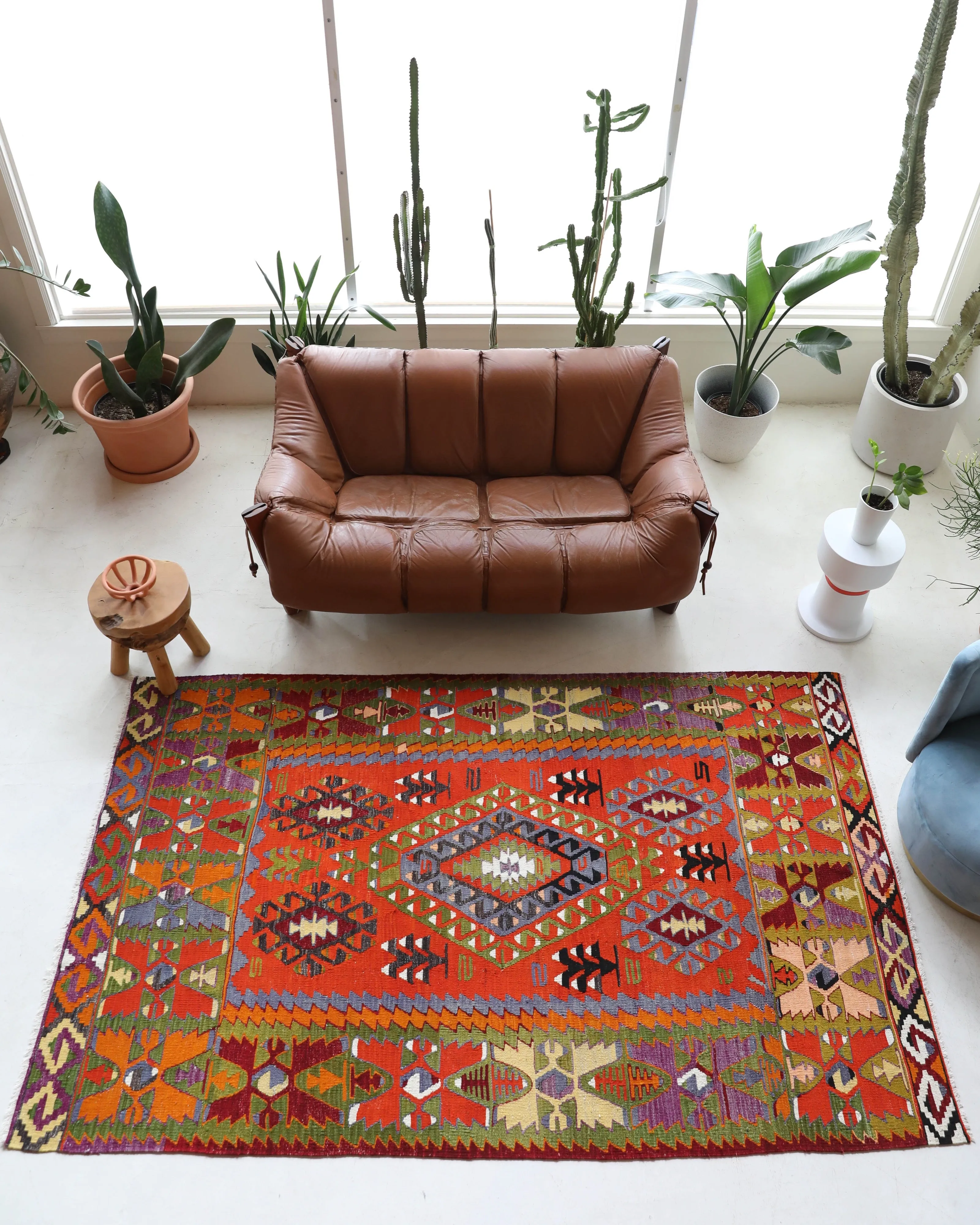 Vintage Denizli Cal Kilim Rug 5'4"x8'10"