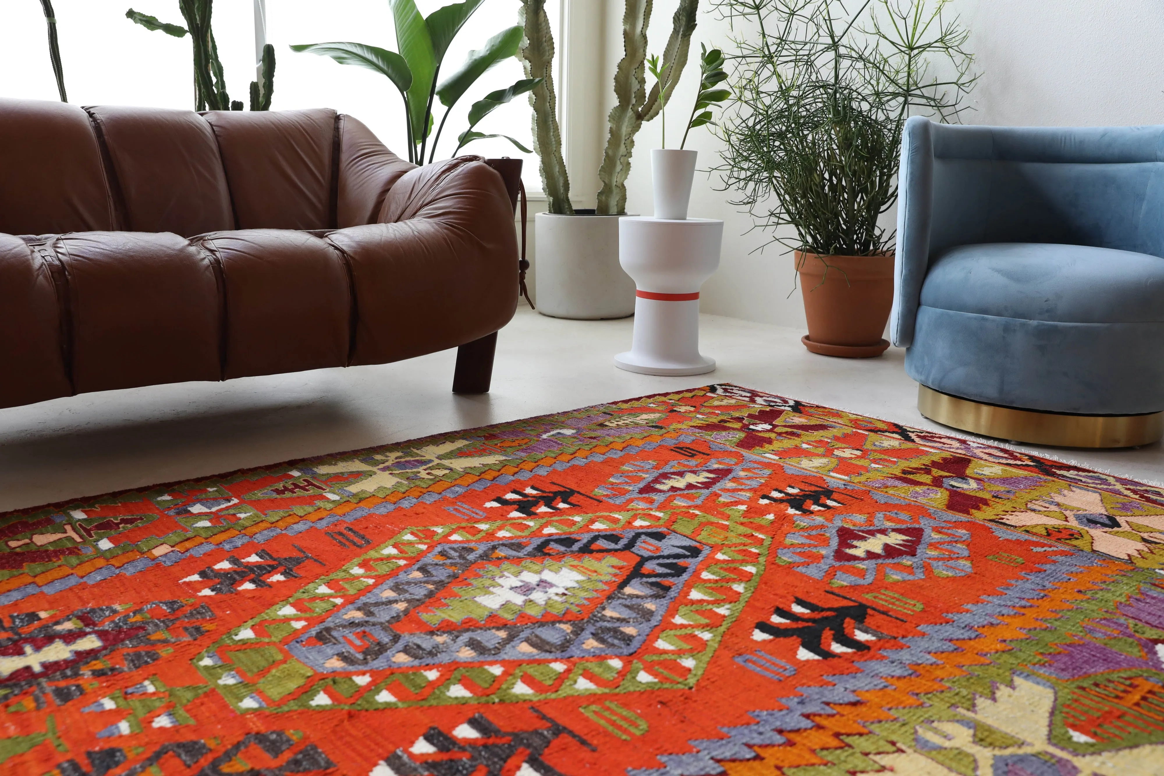 Vintage Denizli Cal Kilim Rug 5'4"x8'10"