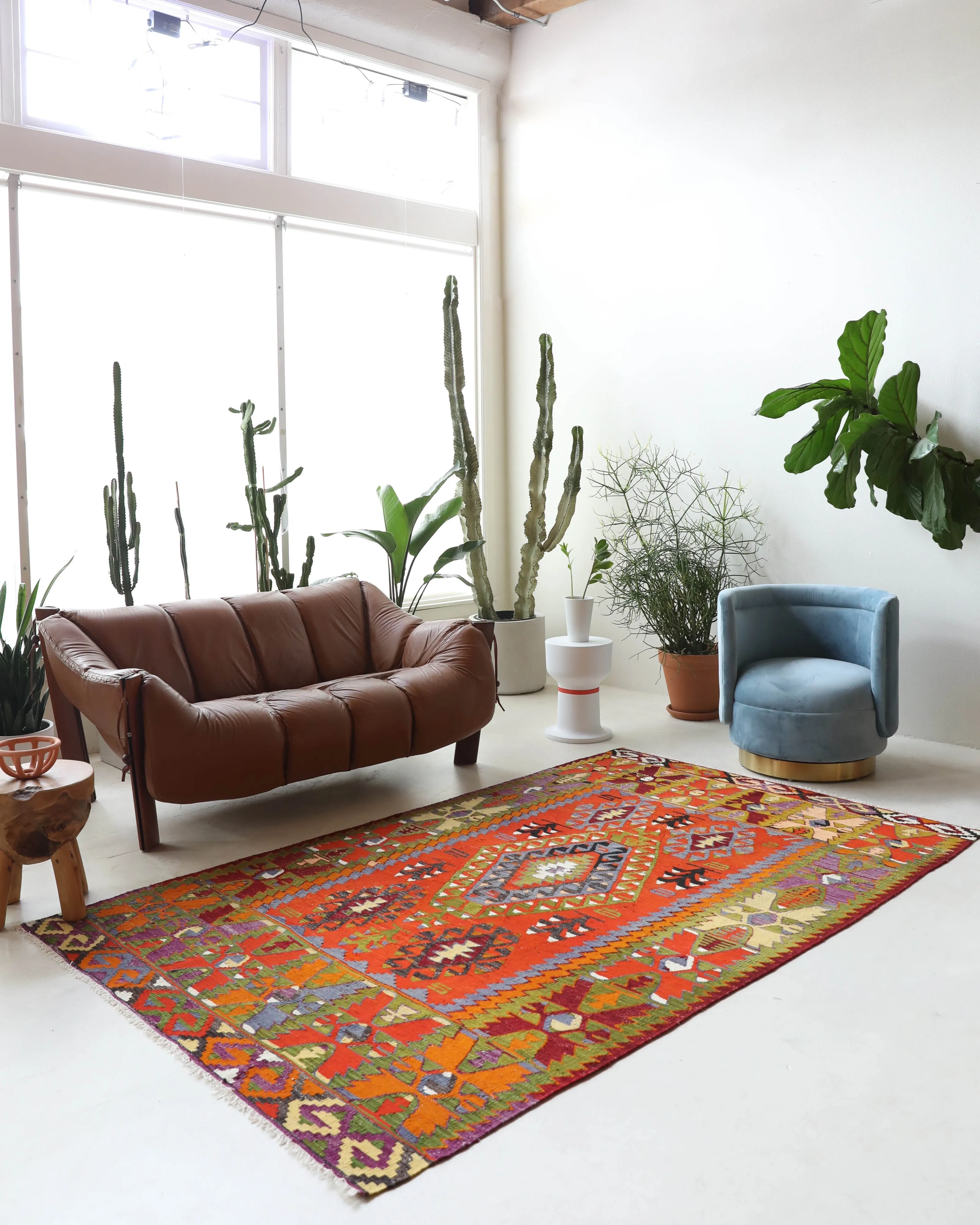 Vintage Denizli Cal Kilim Rug 5'4"x8'10"