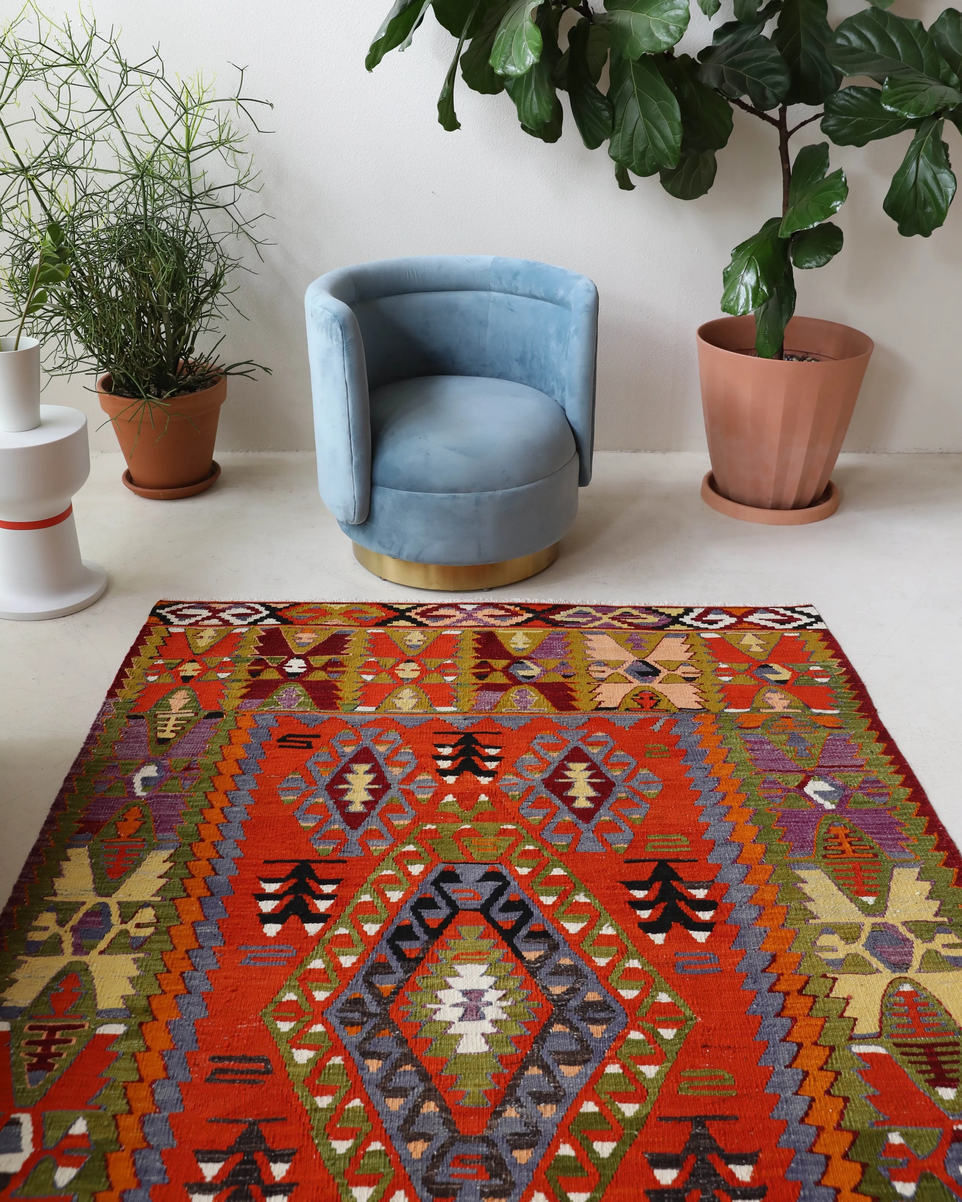 Vintage Denizli Cal Kilim Rug 5'4"x8'10"